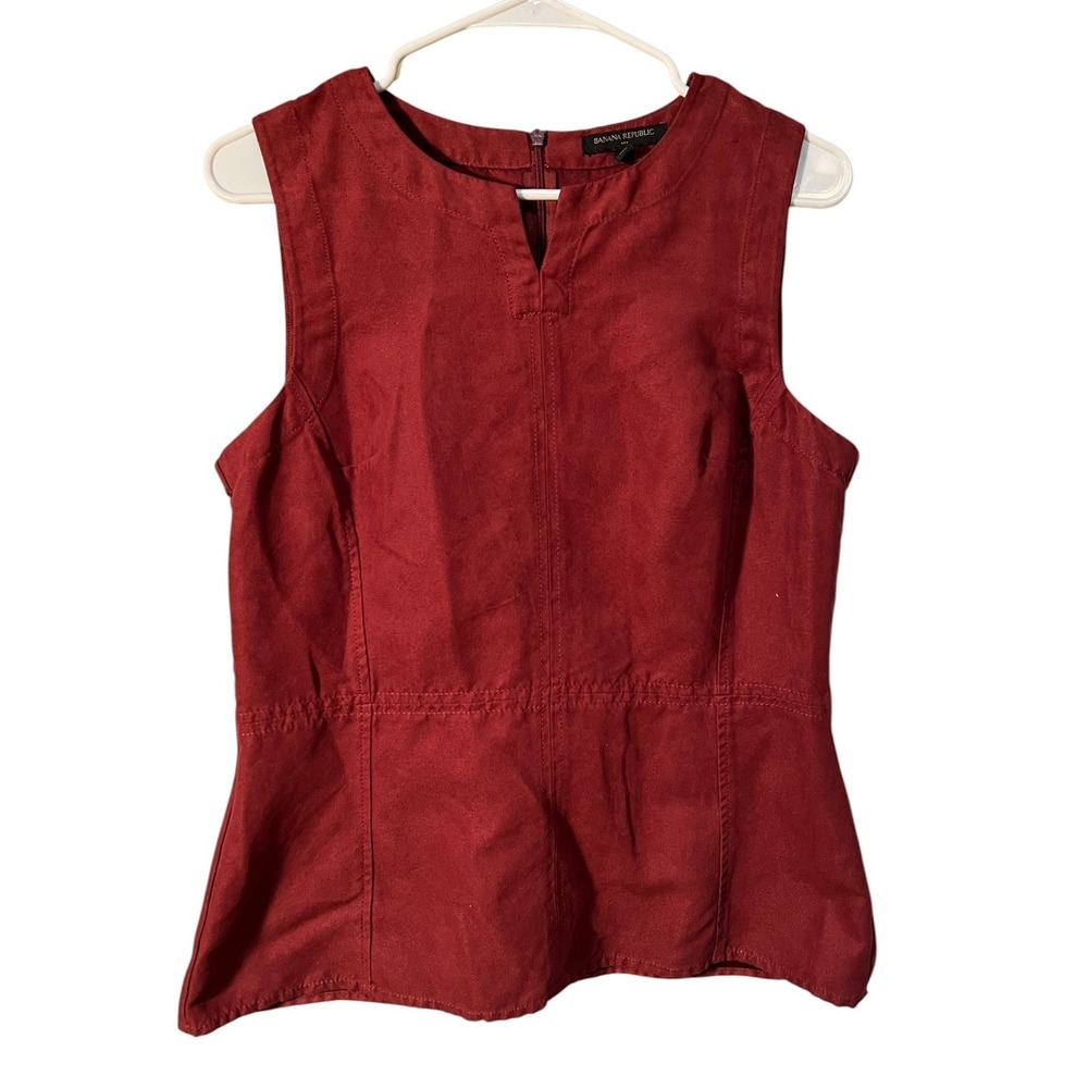Banana Republic Womens Sz Small Sleeveless Faux Suede Blouse Notch Neck Rust Red